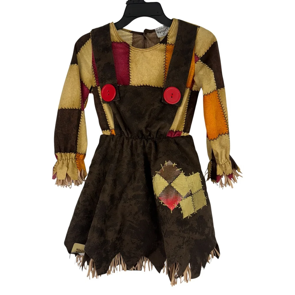 Spirit Scarescrow Costume Dress Girls Toddler 2T Brown Patchwork Edgy Halloween